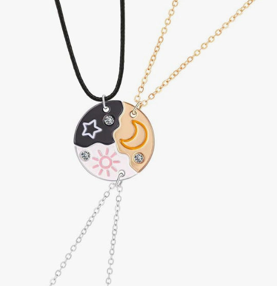 Wholesale Star Moon Sun Friendship Alloy Oil Drop Necklace